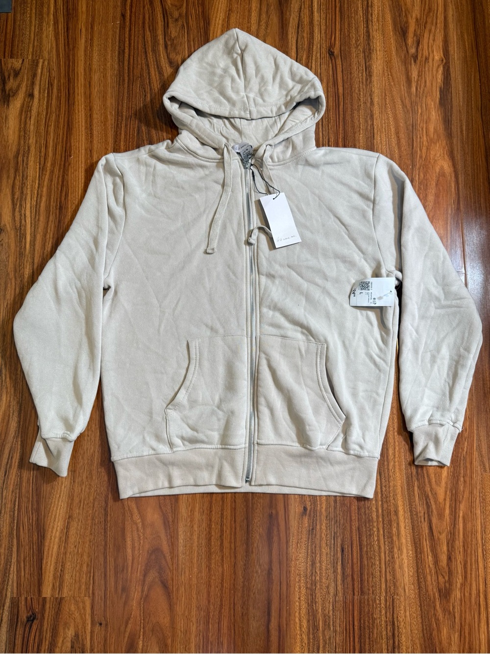 Forever21 + Mens  full zipper hoodie Drawstrings Jacket Sweater Color Tan-Large